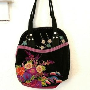 Lucky Brand embroidered velvet tote
