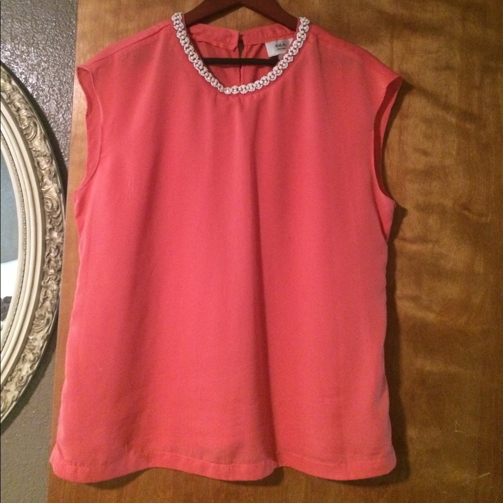 Nordstrom ECI silk blouse embellish neckline detai