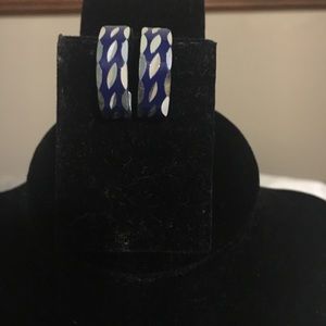 Blue silver cut clip earrings