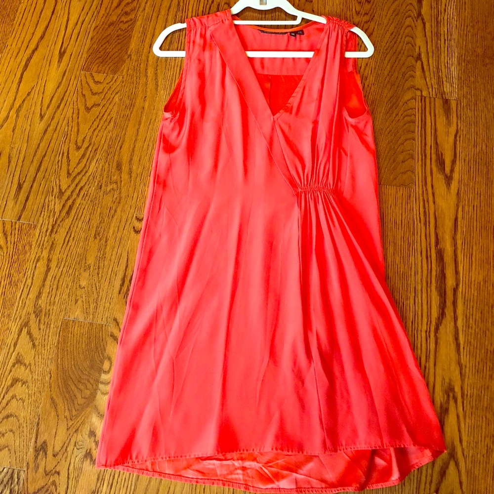 Silk orange dress with unique ruching in front