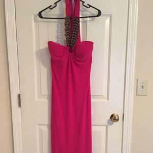 Pink beaded halter dress. Size large. Worn once.