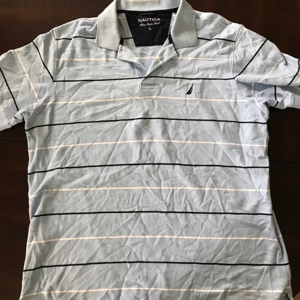 Blue black white polo