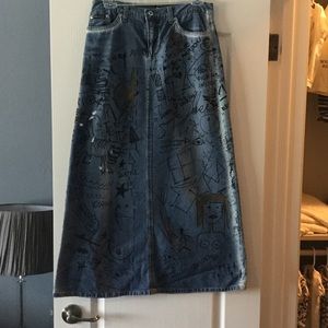 D & G Dolce & Gabbana long denim graffiti skirt.