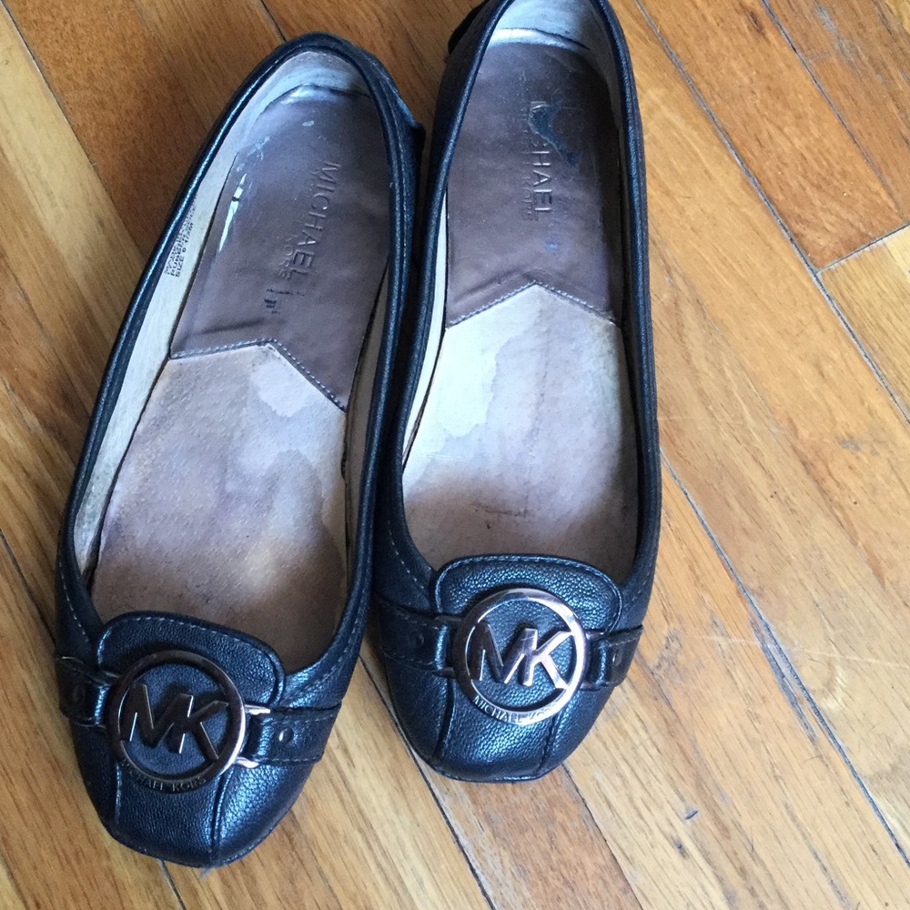 Michael Kors metallic gunmetal slip on flats
