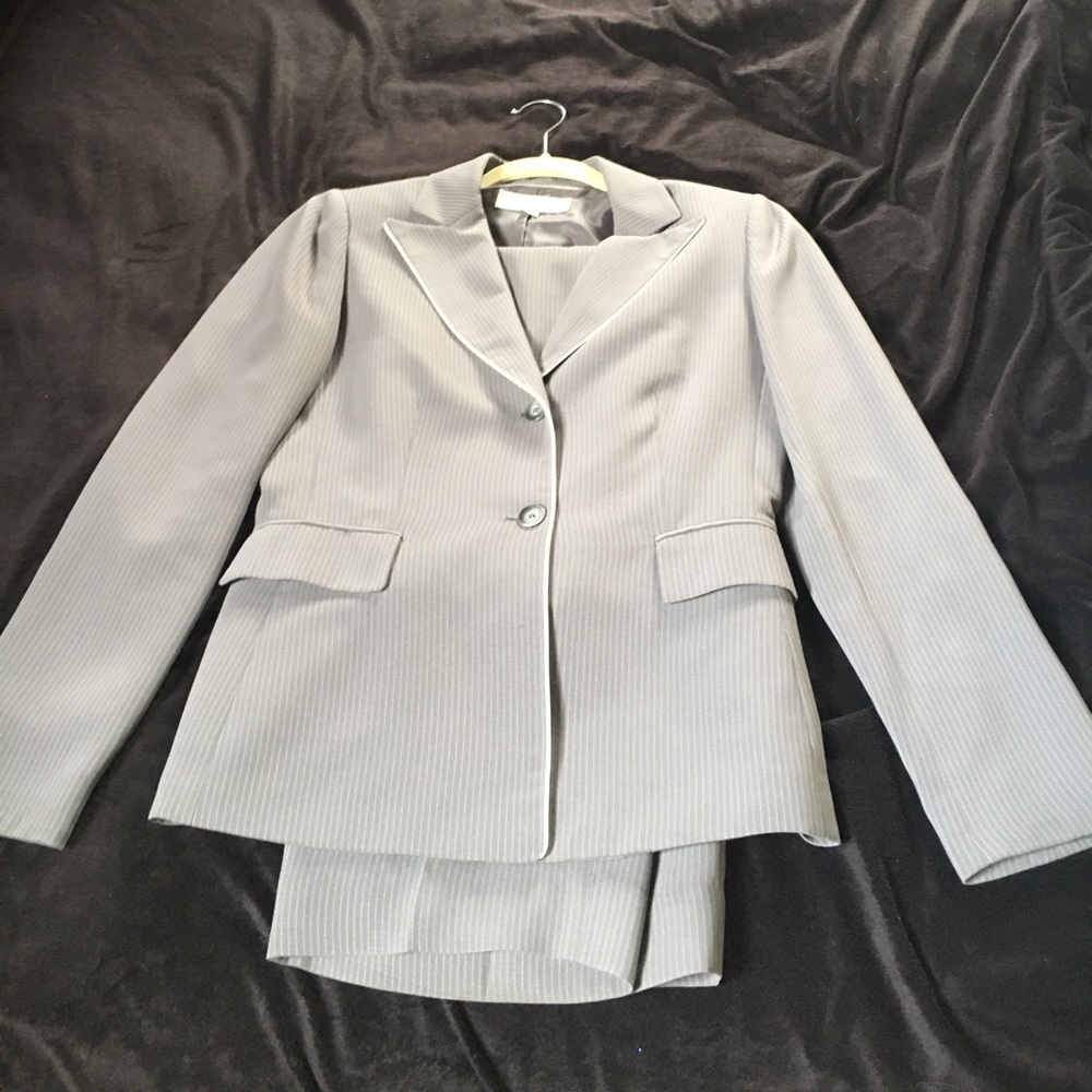 Gray Pinstriped Pantsuit