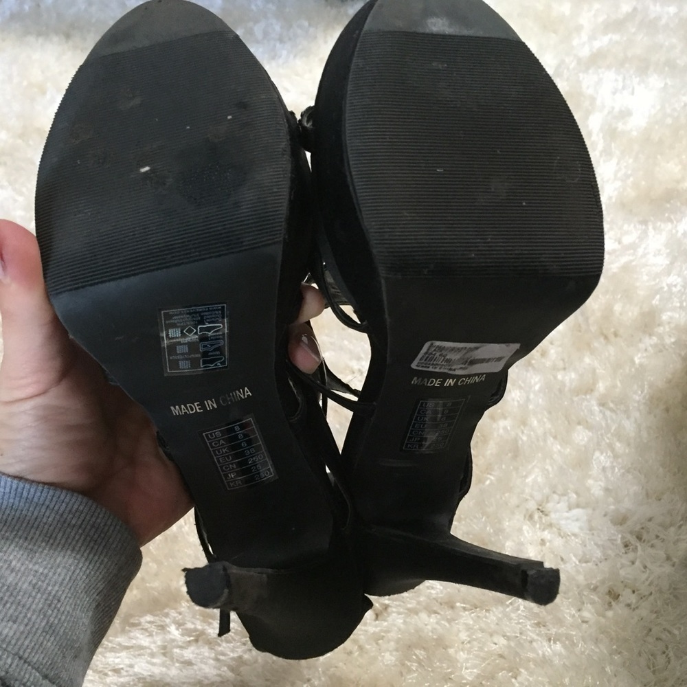 Forever21 black satin platform stiletto caged heel - Picture 3 of 7