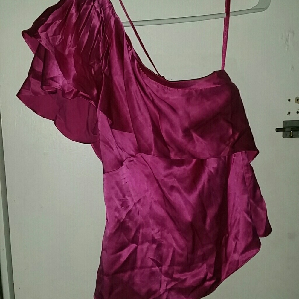 BCBG One Shoulder Satin Top