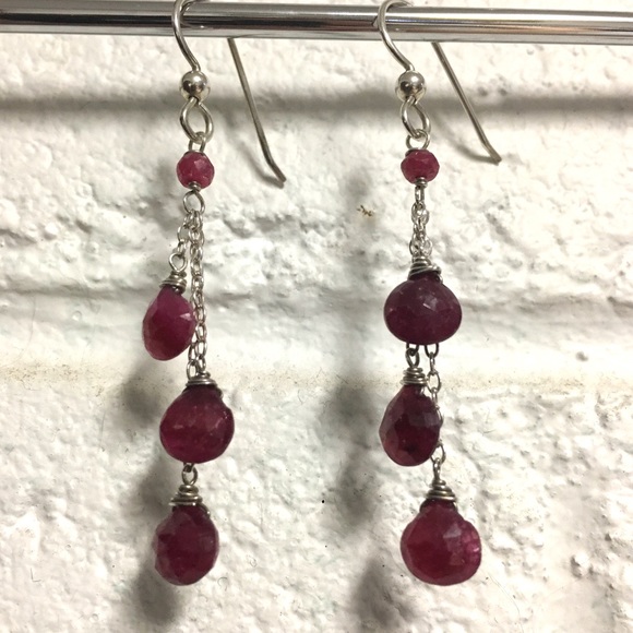 Natural Ruby Dangle Earrings - Picture 3 of 8