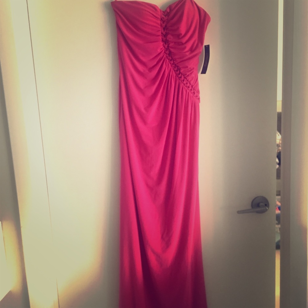 Hot pink long strapless dress- brand new with tags