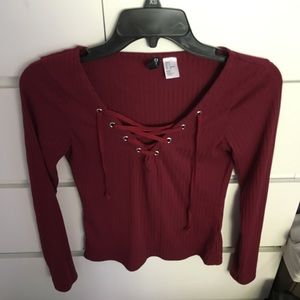 Long sleeve lace up top