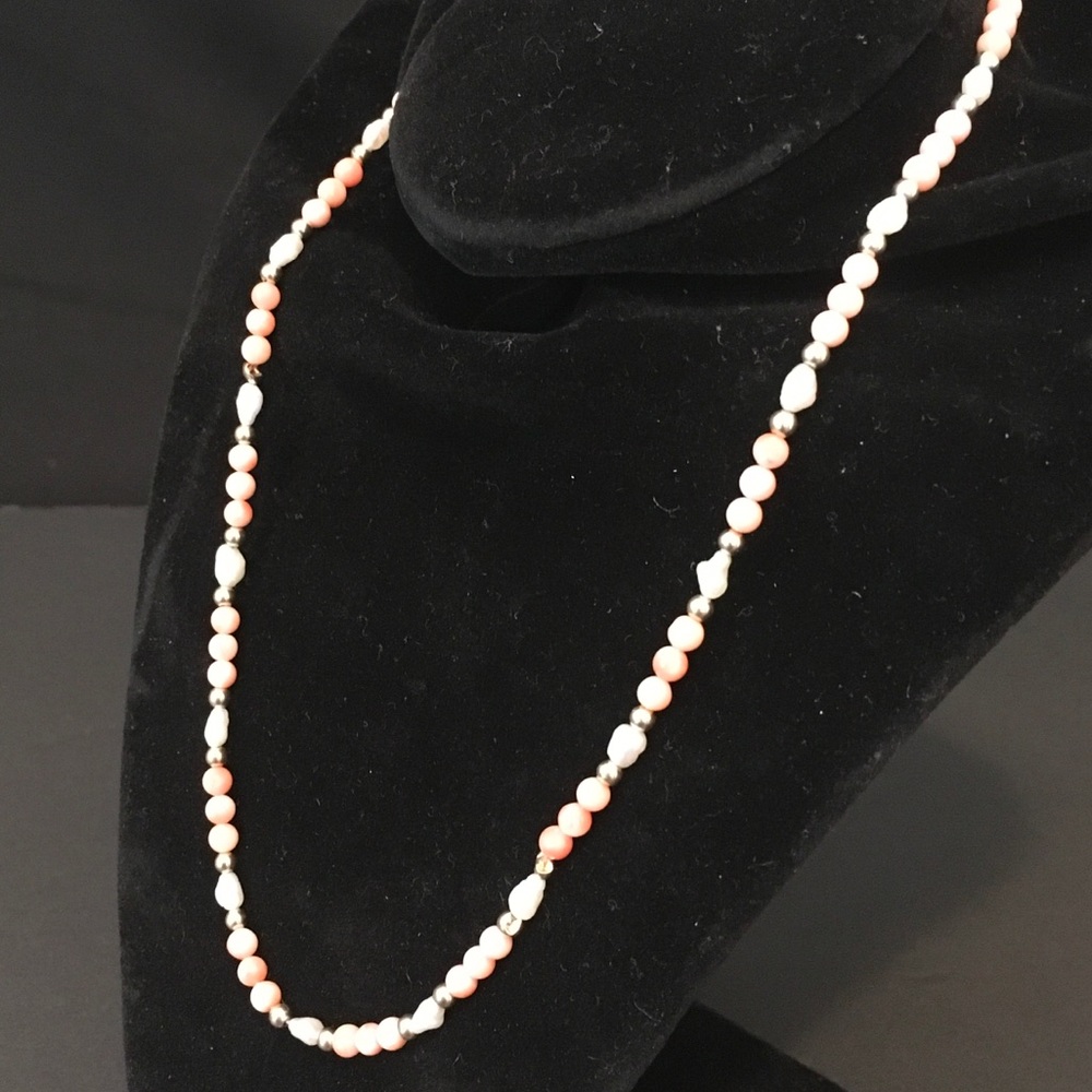 Genuine pink coral and seed pearl necklace