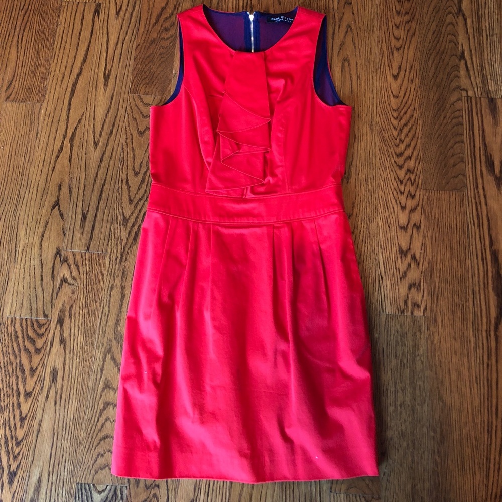 Red ruffle dress with cinched waist