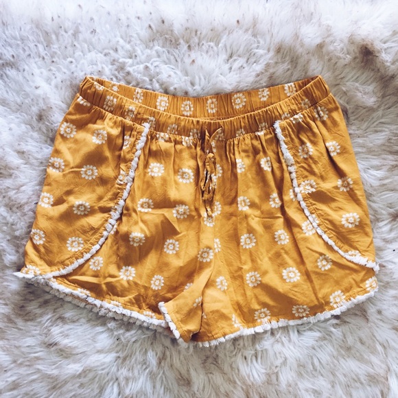 Pants - Mustard Sunflower Autumn Shorts