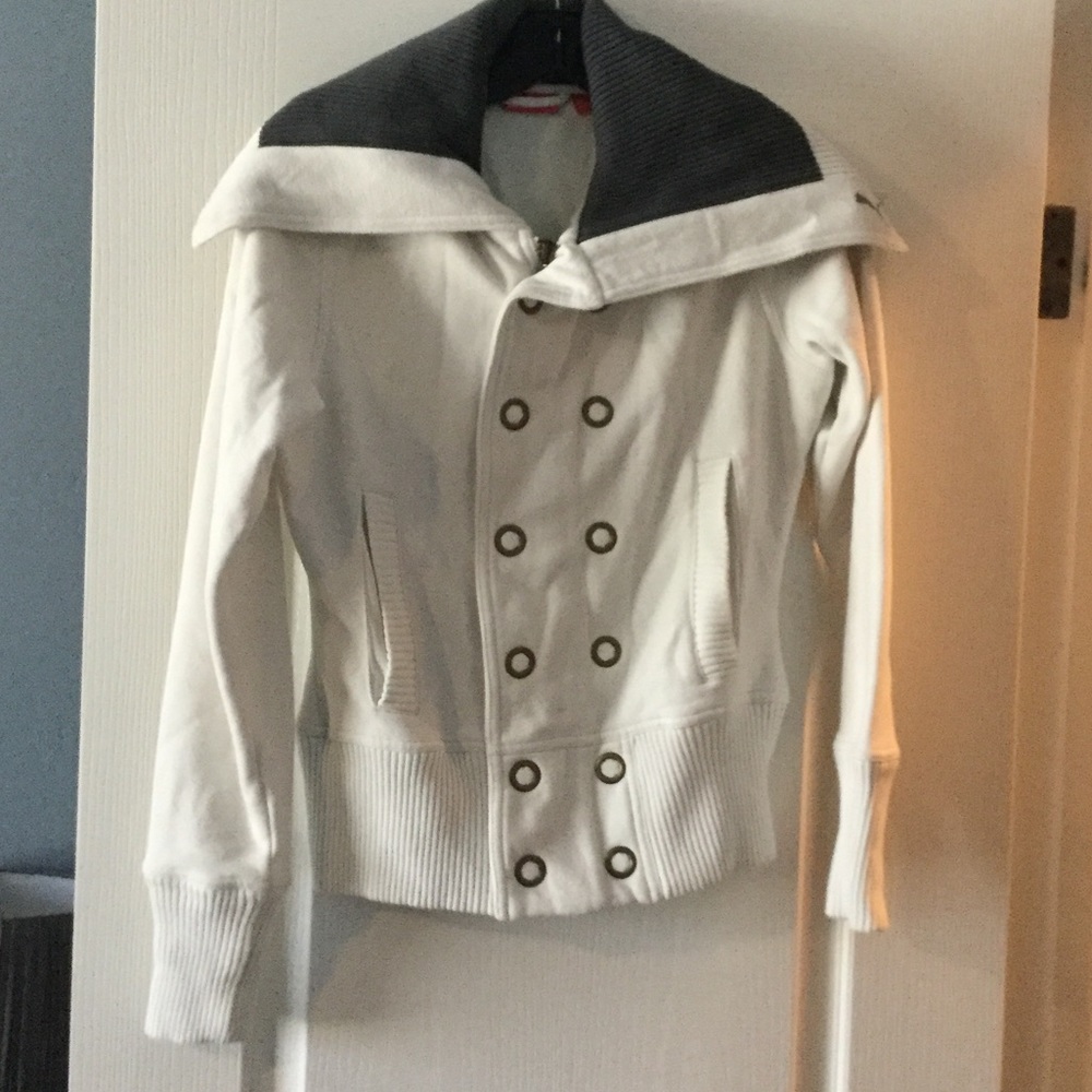 Puma cream jacket with gray shawl collar