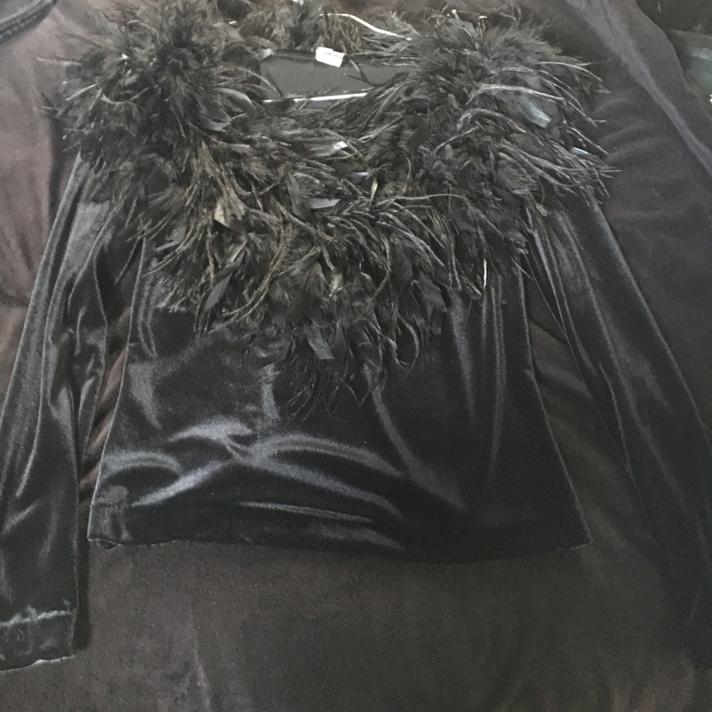 Feather-Trimmed Velour Top