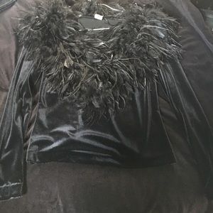Feather-Trimmed Velour Top
