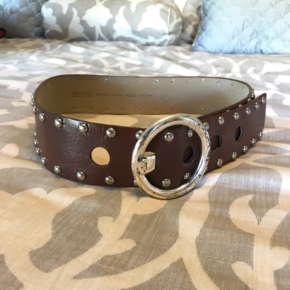 Michael Kors Brown with Silver Studs Leather Belt