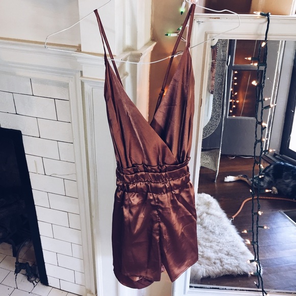 Pants - Silky Dark Rose Gold Romper Playsuit