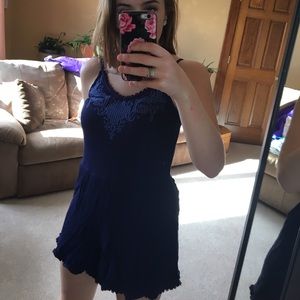 Navy Romper embroidered