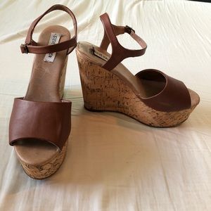 Steve Madden cork wedges with brown leather straps