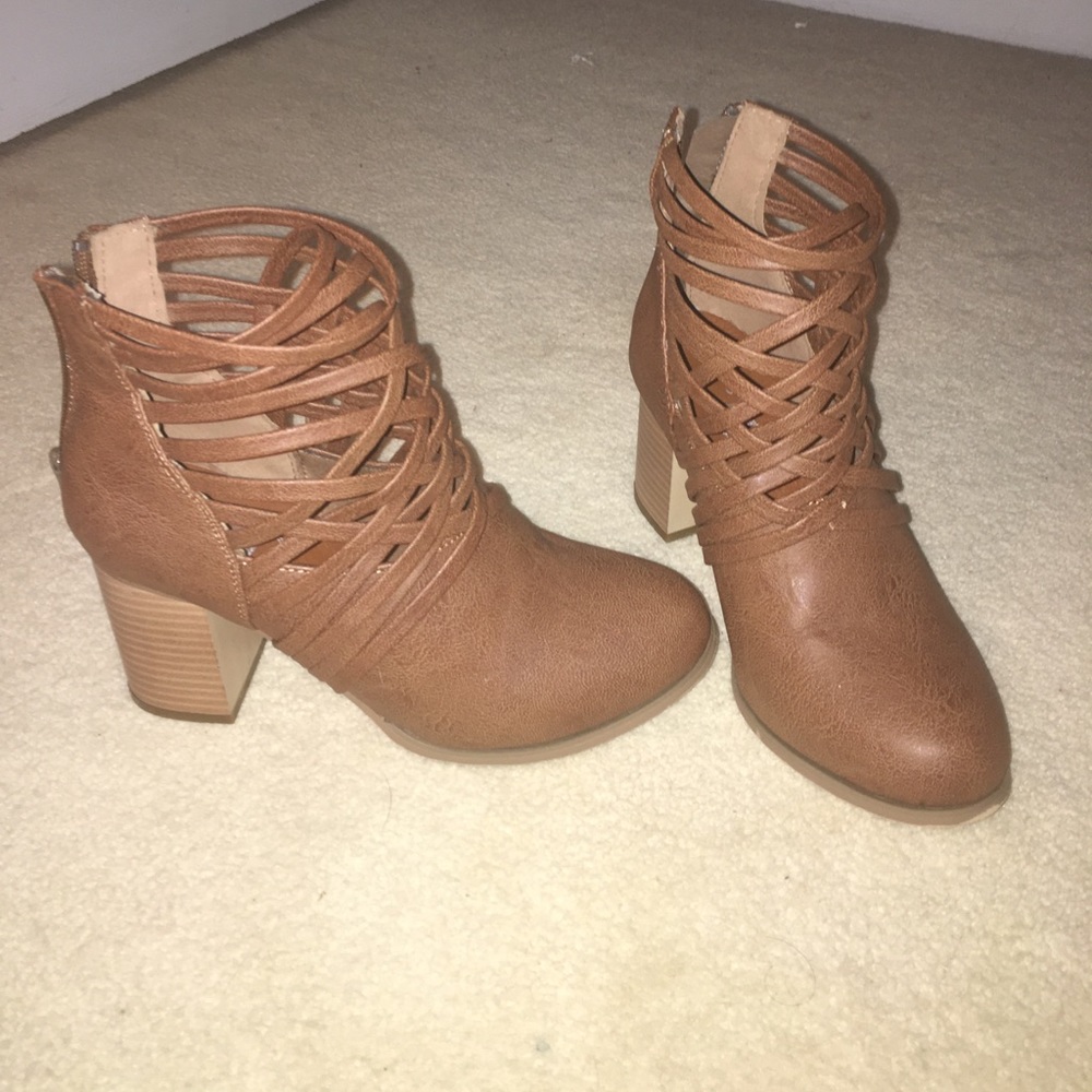 Round Toe Chestnut Strappy Booties