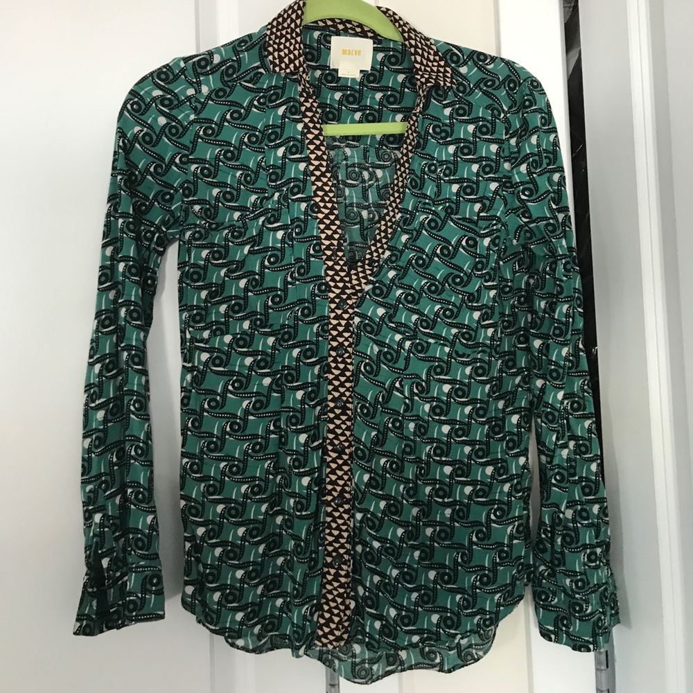 Maeve Geometric Patterned Button Blouse Sz 0