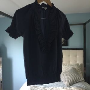 EUC Joie Blue Silk Blouse Button down Low Ruffle EUC Joie Blue Silk Blouse Button down Low Ruffle