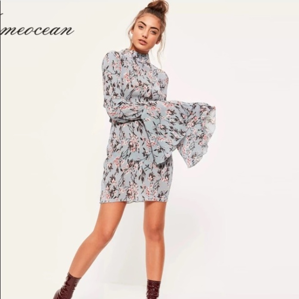 High Collar Floral Dress