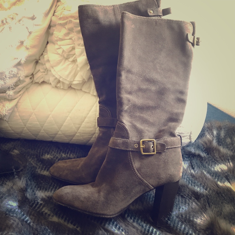 Coach suede boots with wooden heel