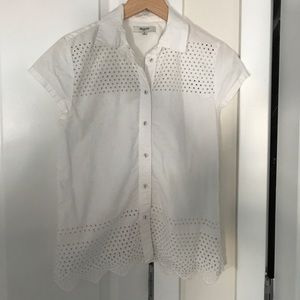 Madewell Dot Short Sleeve Cotton Button Up Blouse