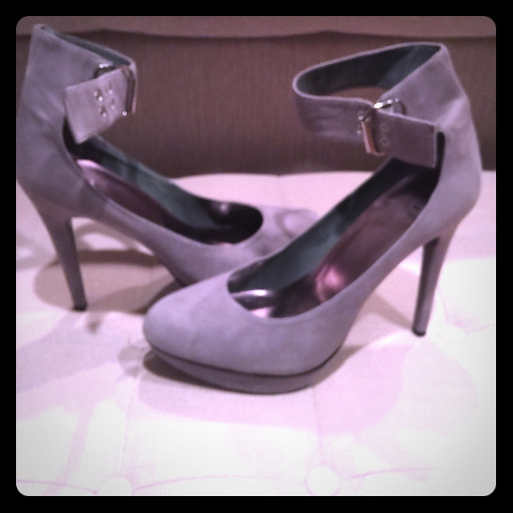 Gray suede high heels