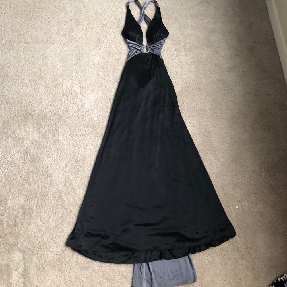 Black Silk Evening Gown w/ Rhinestone Snake Detail