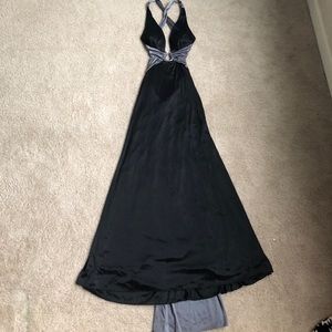 Black Silk Evening Gown w/ Rhinestone Snake Detail