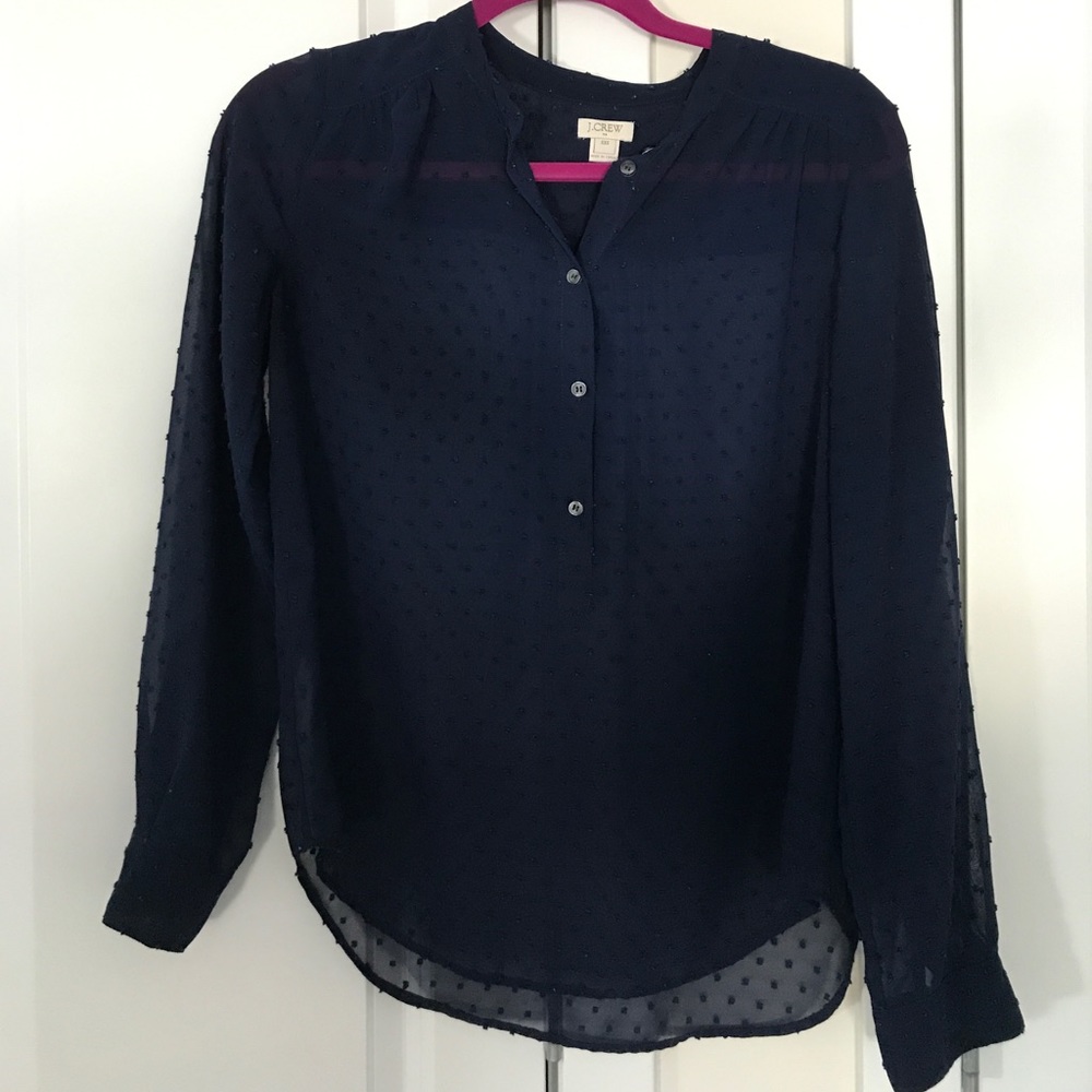 J Crew Navy Dot Embroidered Blouse