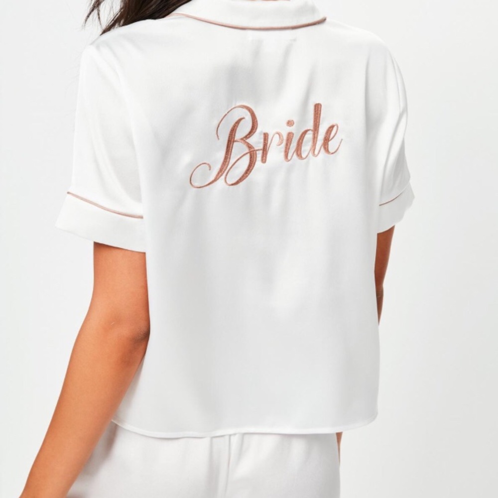 White silk Bride Pajama Set Sz 12