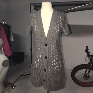 Gray mesh button-up blazer