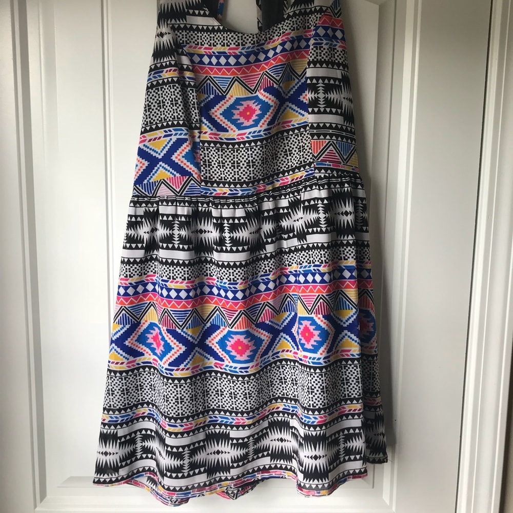 Aztec style dress w/ sheer straps
