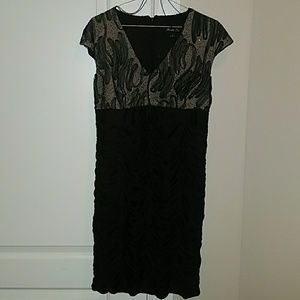 Black and gold cap sleeve dress