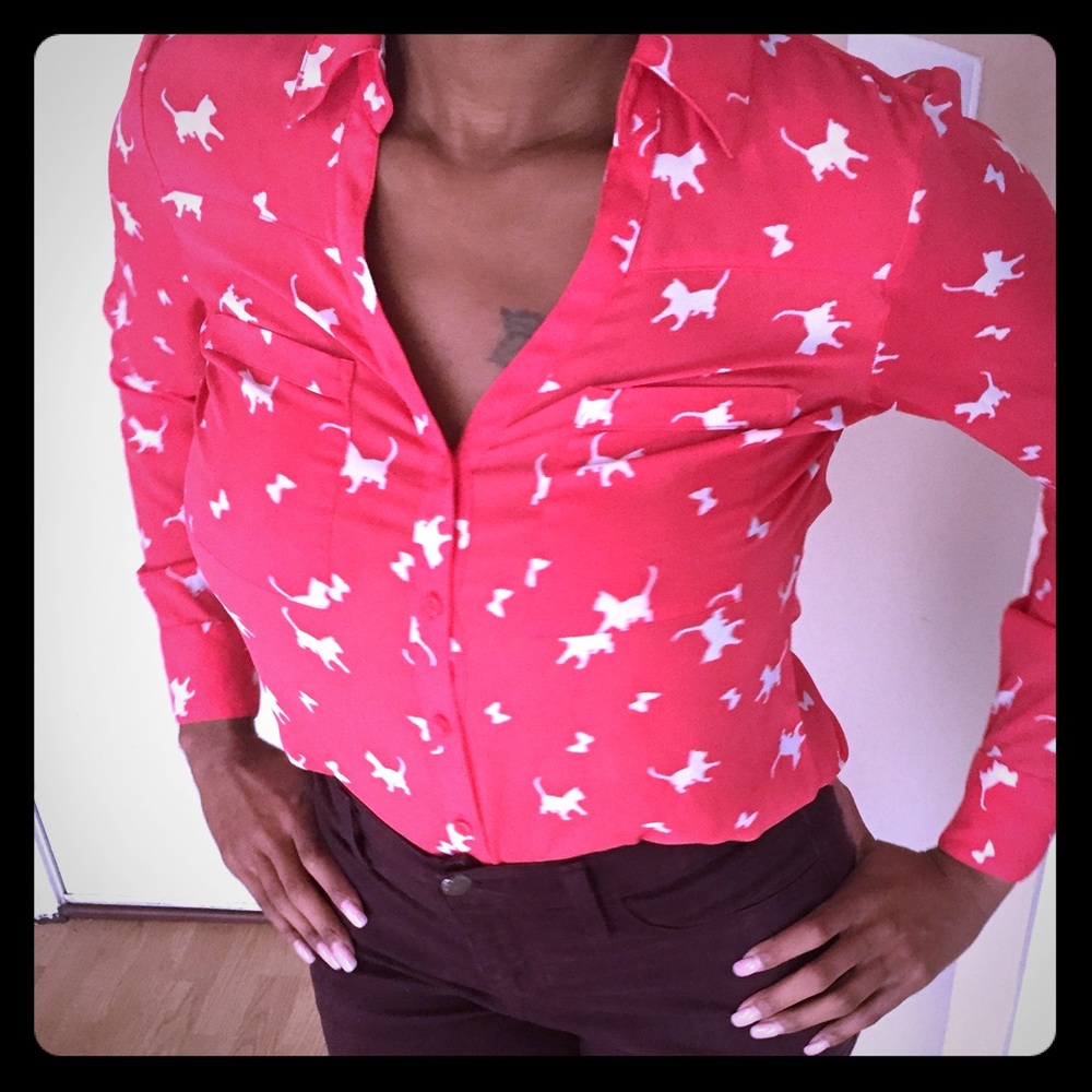 Coral with White Print Portofino Blouse