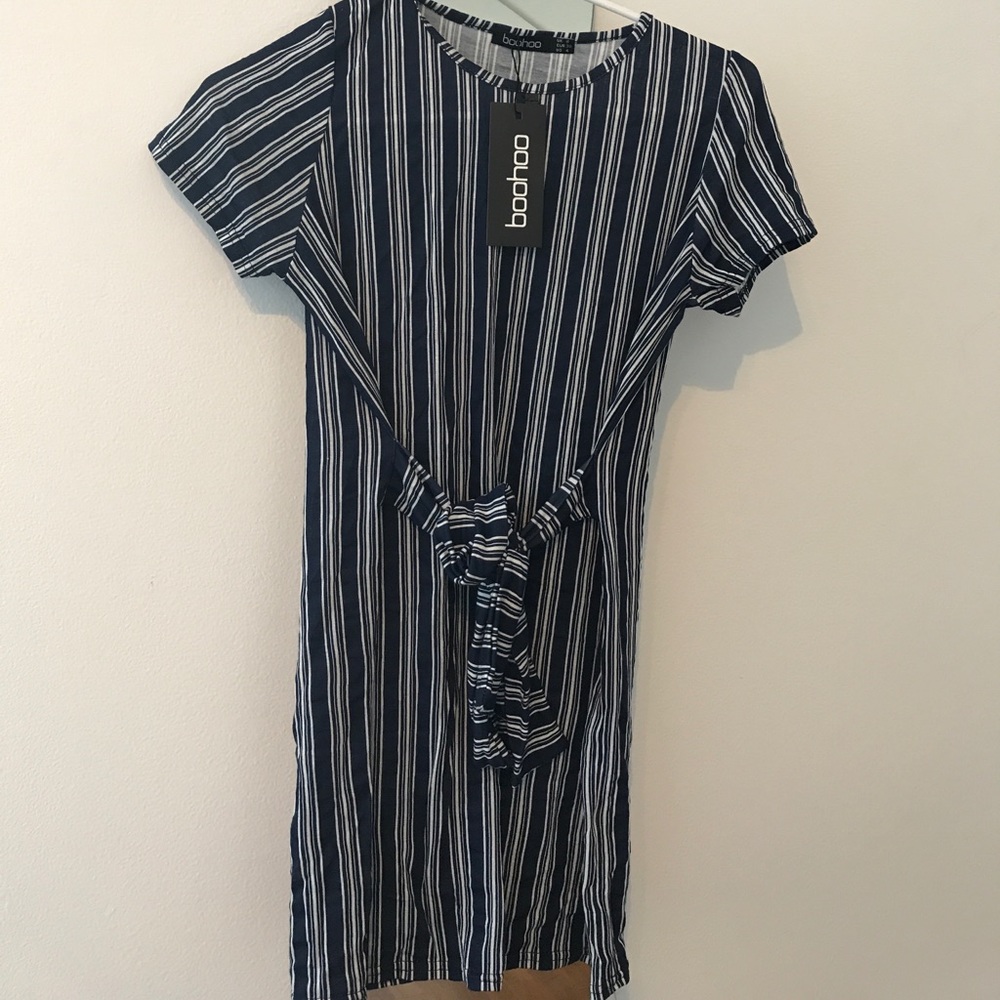 Petite Stripe Tie Waist T-Shirt Dress