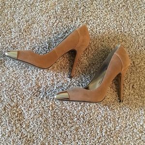 New P-Caddy Taupe Suede Heels