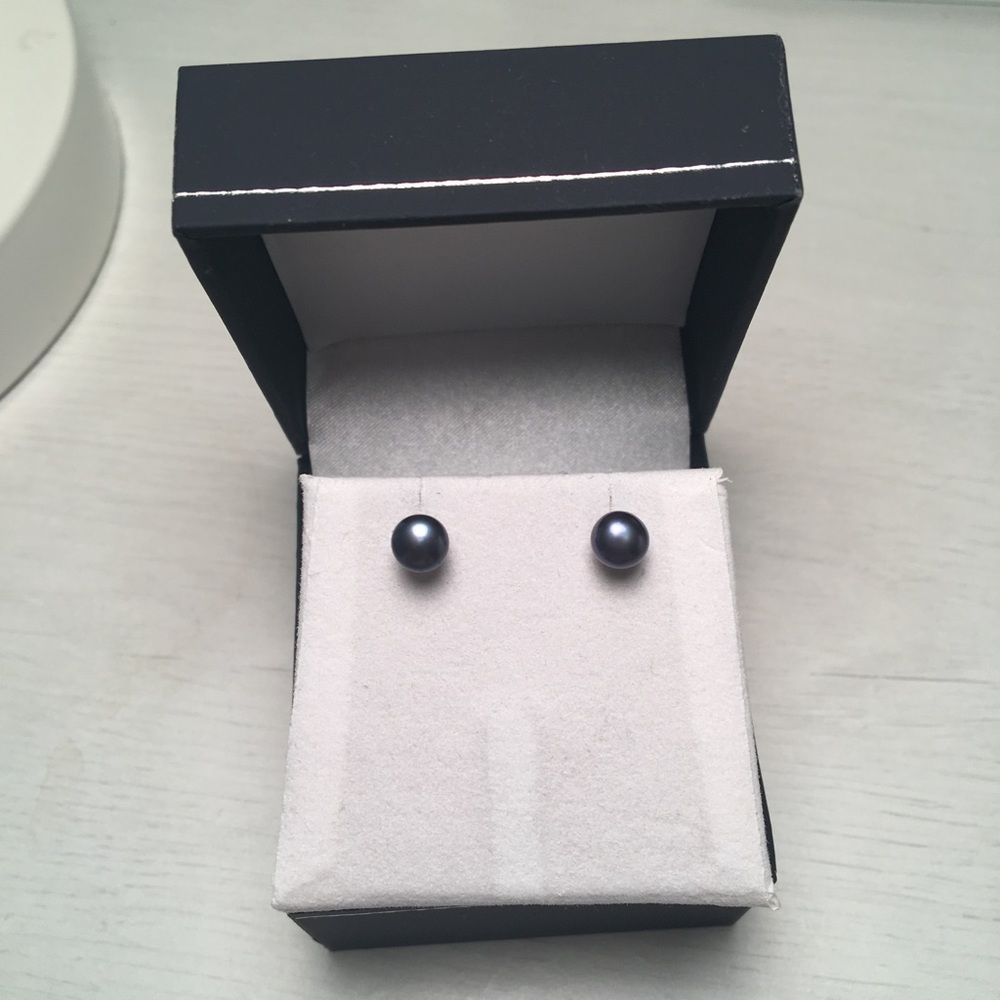 Peacock Blue Freshwater Pearl Sterling Earrings