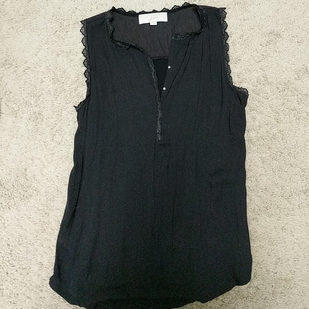 Black lace trim tank - S