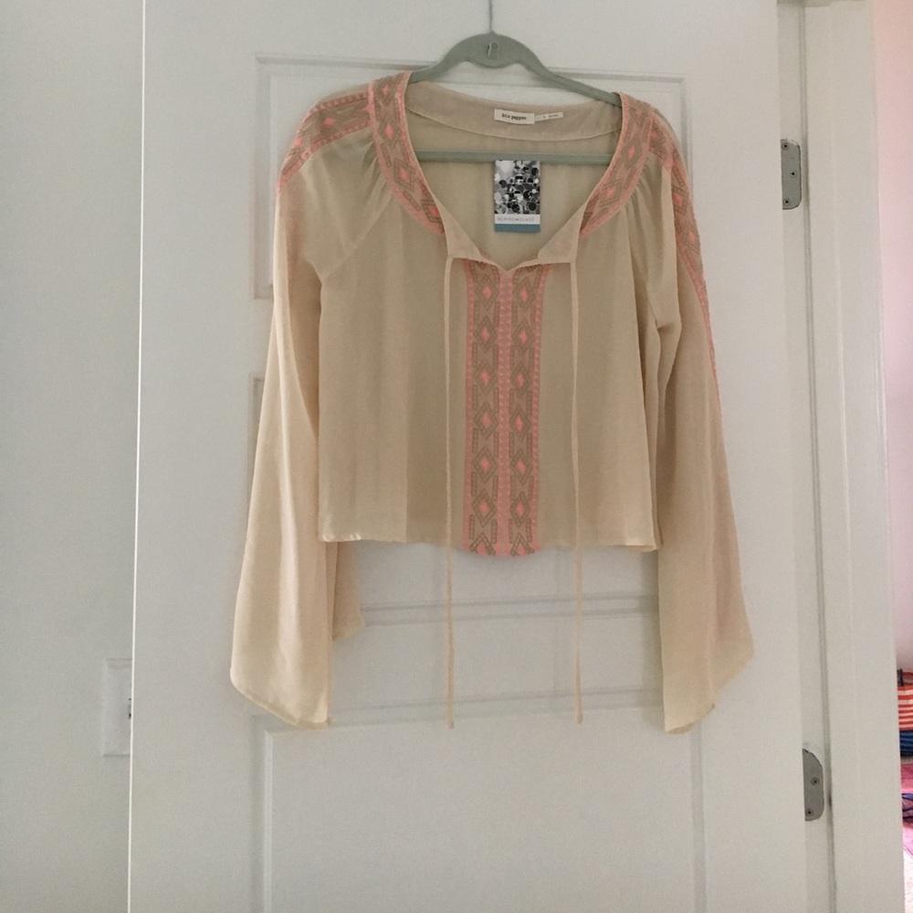 Blu pepper long sleeve cropper blouse