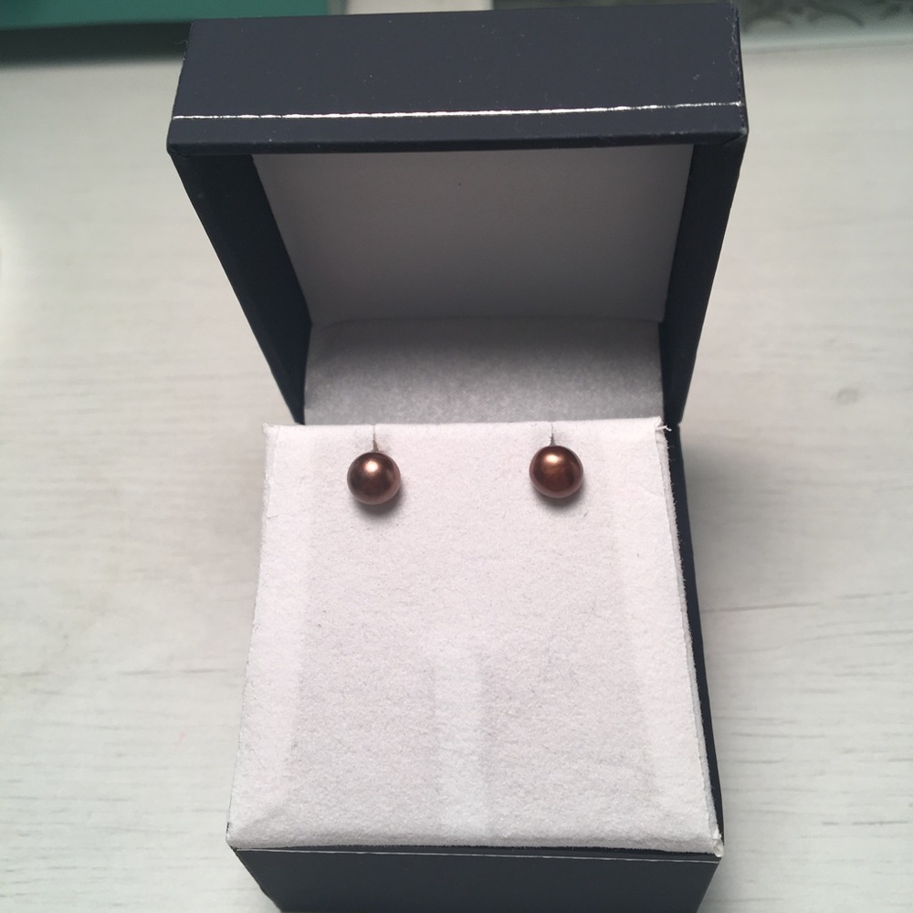 Copper Brown Freshwater Pearl Sterling Earrings