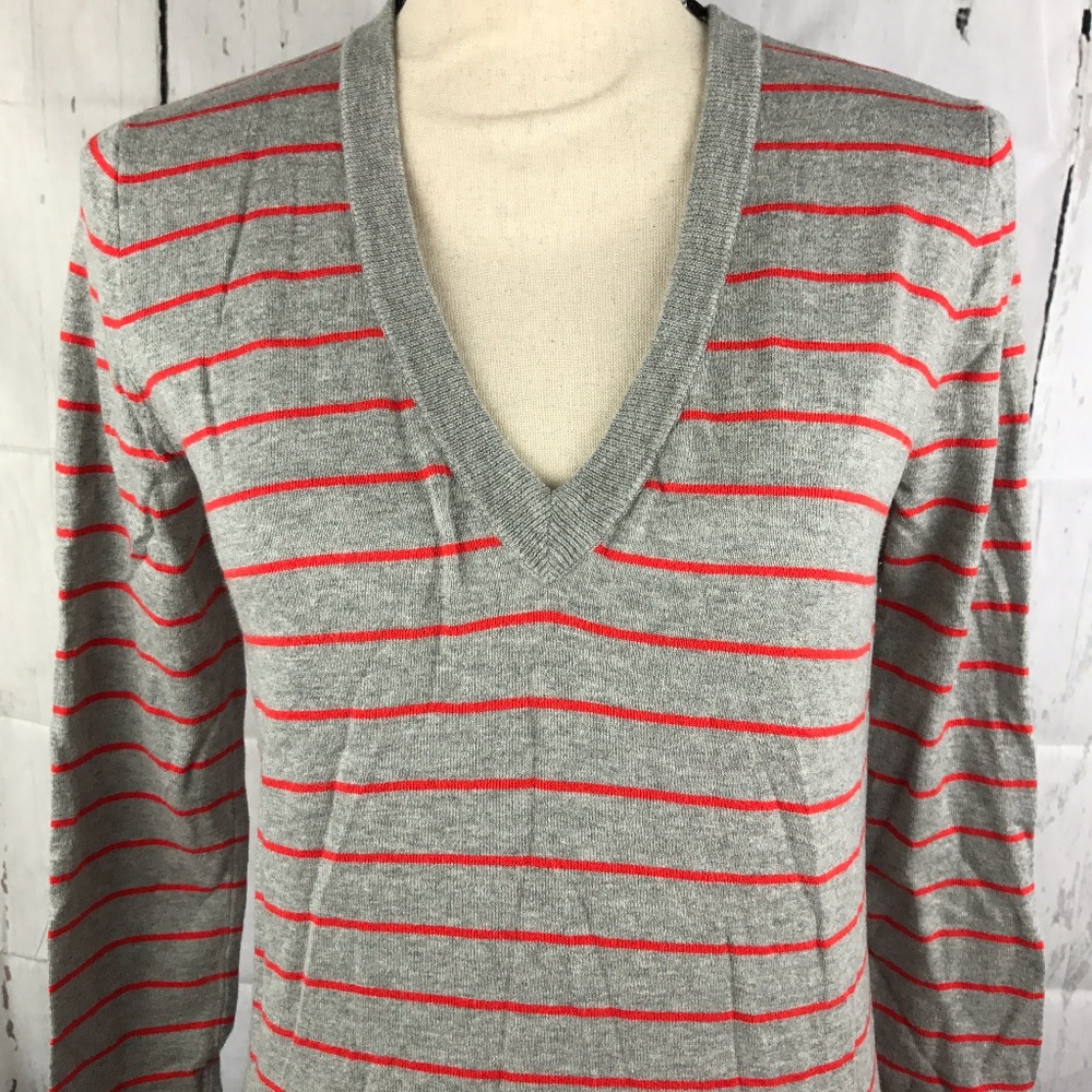 J Crew Women's Striped Orange and Gray Sweater S
