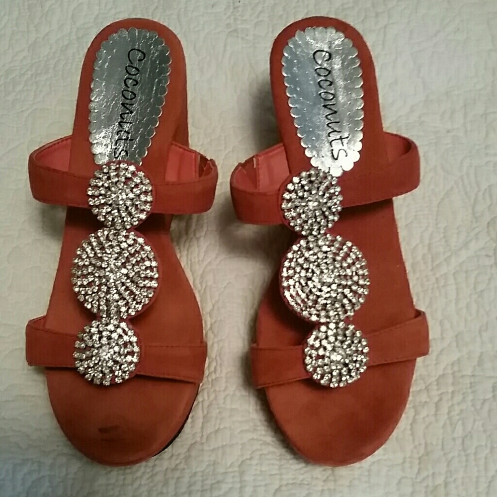 Orange suede platforms with bling