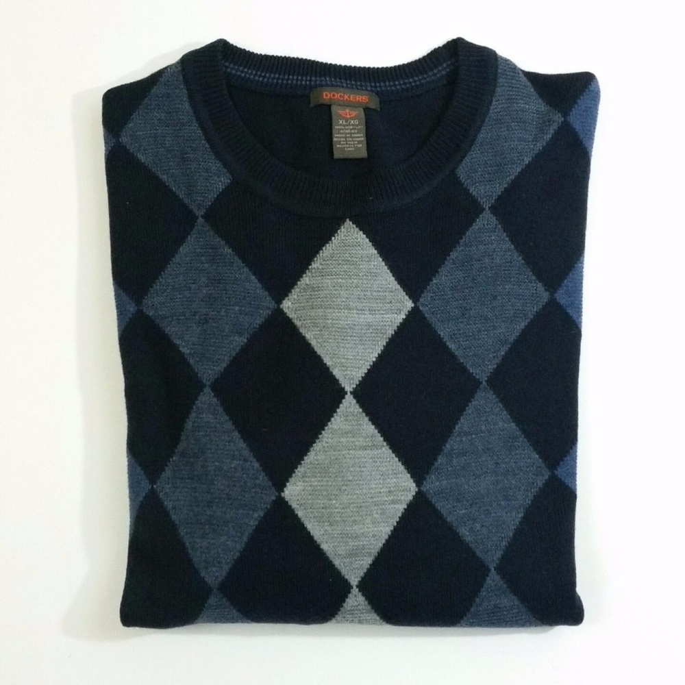Dockers Mens Sweater Blue Argyle