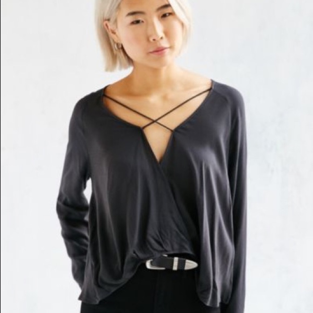 Silence + Noise cross-front long sleeve blouse