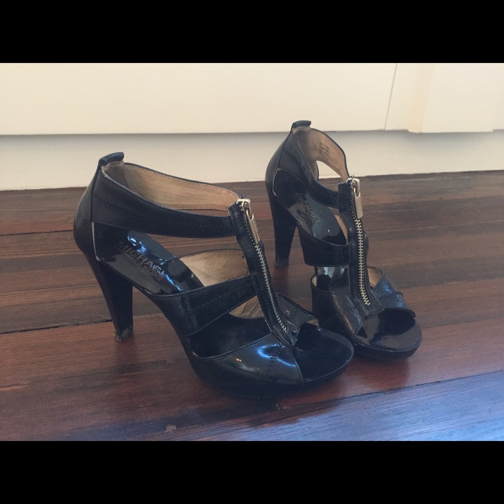 Michael Kors Black Patent Zipper Heels